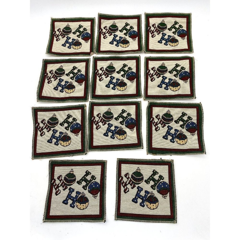 Vintage Christmas HO HO HO Tapestry Fabric Squares Lot 11 DIY Crafts 6.5"
